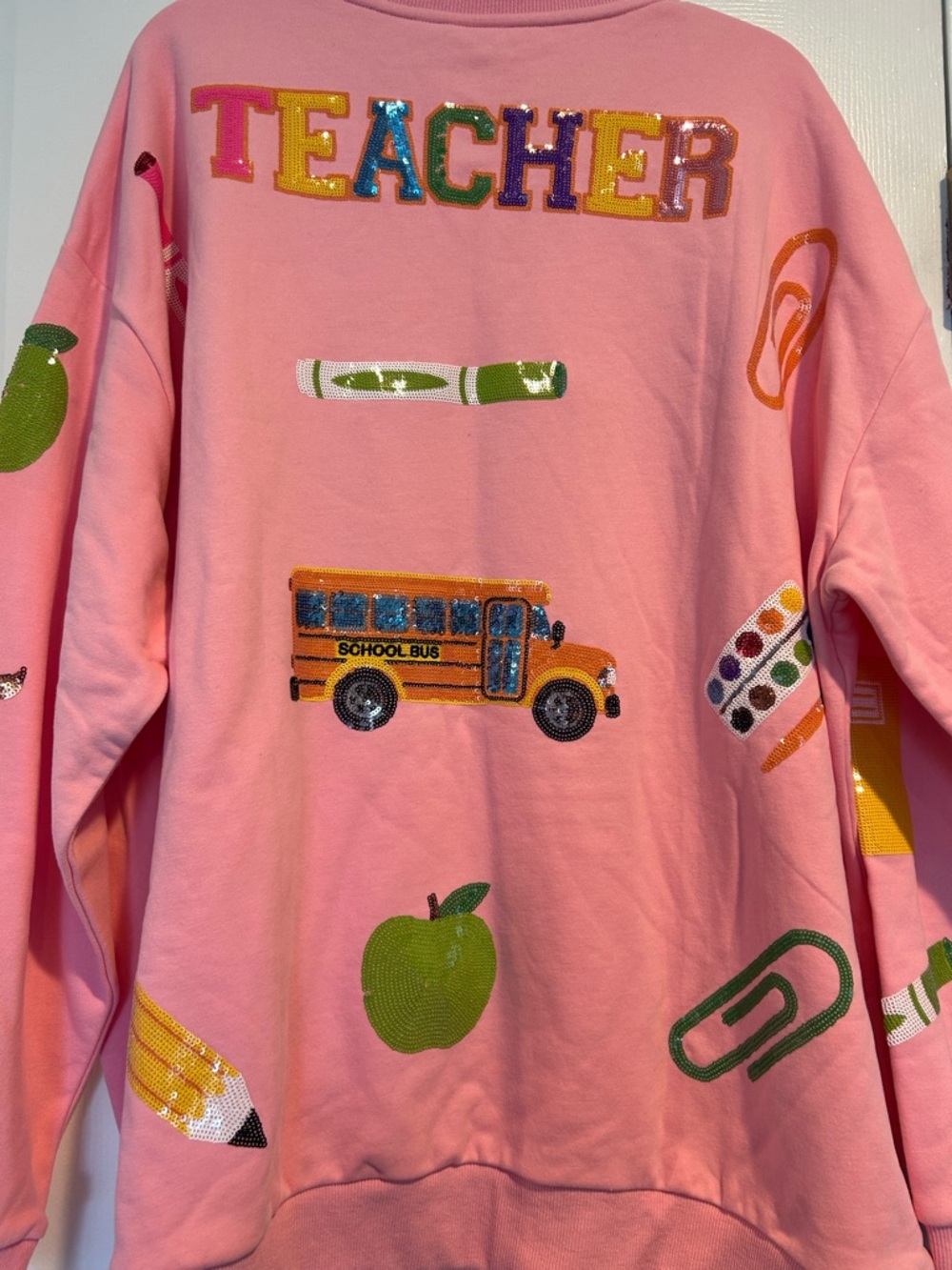 Pink Embroidered ABC Chalkboard Sweatshirt - Picture 5 of 6
